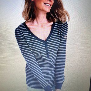 Women's striped waffle knit henley shirt